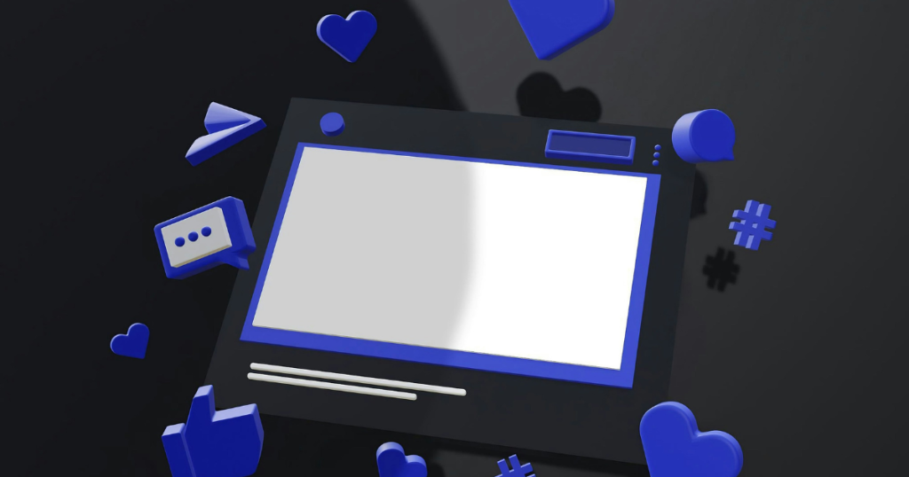 A blank social media post template with engagement icons, illustrating how to increase reach using an AI social media post generator.
