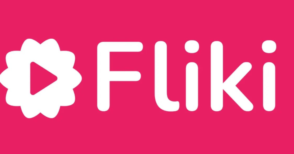 The Fliki logo in white text on a pink background with a flower-shaped play button icon, representing a tool used in tandem with an Artificial Intelligence photo generator for video content.