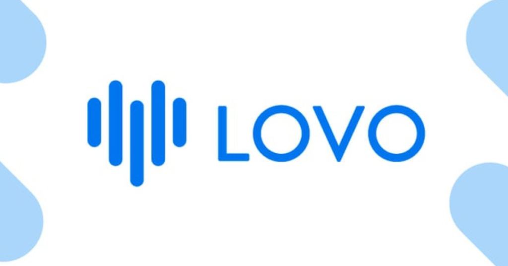 The blue LOVO logo with its signature waveform heart icon, representing a leading platform used alongside an Artificial Intelligence photo generator for comprehensive content creation.