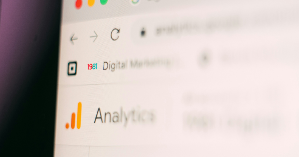 Close-up of a Google Analytics dashboard on a screen, demonstrating how data drives artificial intelligence search engine optimization.