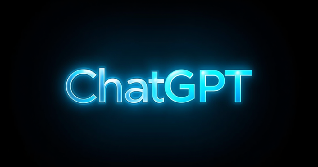 Glowing neon ChatGPT logo on a dark background, representing the role of conversational artificial intelligence and digital marketing automation tools in 2026.